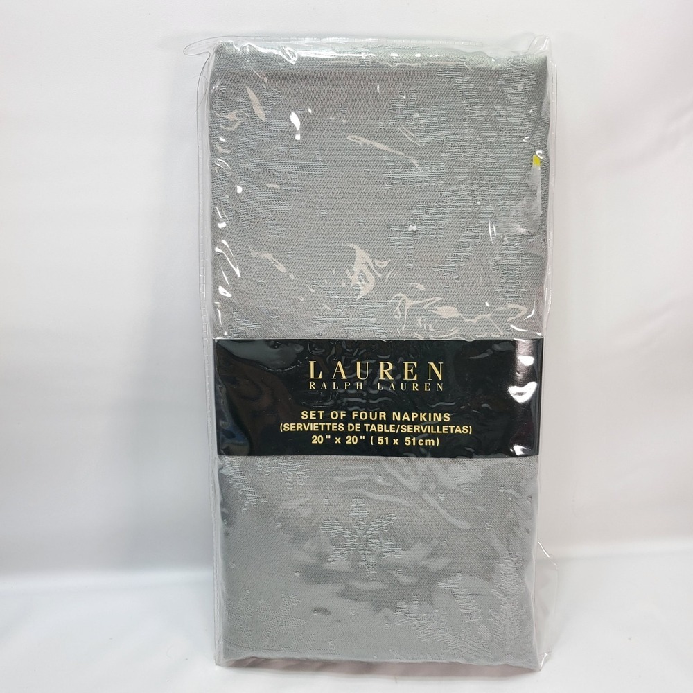 Ralph Lauren Cotton Blend Napkins Ice Blue Gray Damask Holiday Christmas 4 New